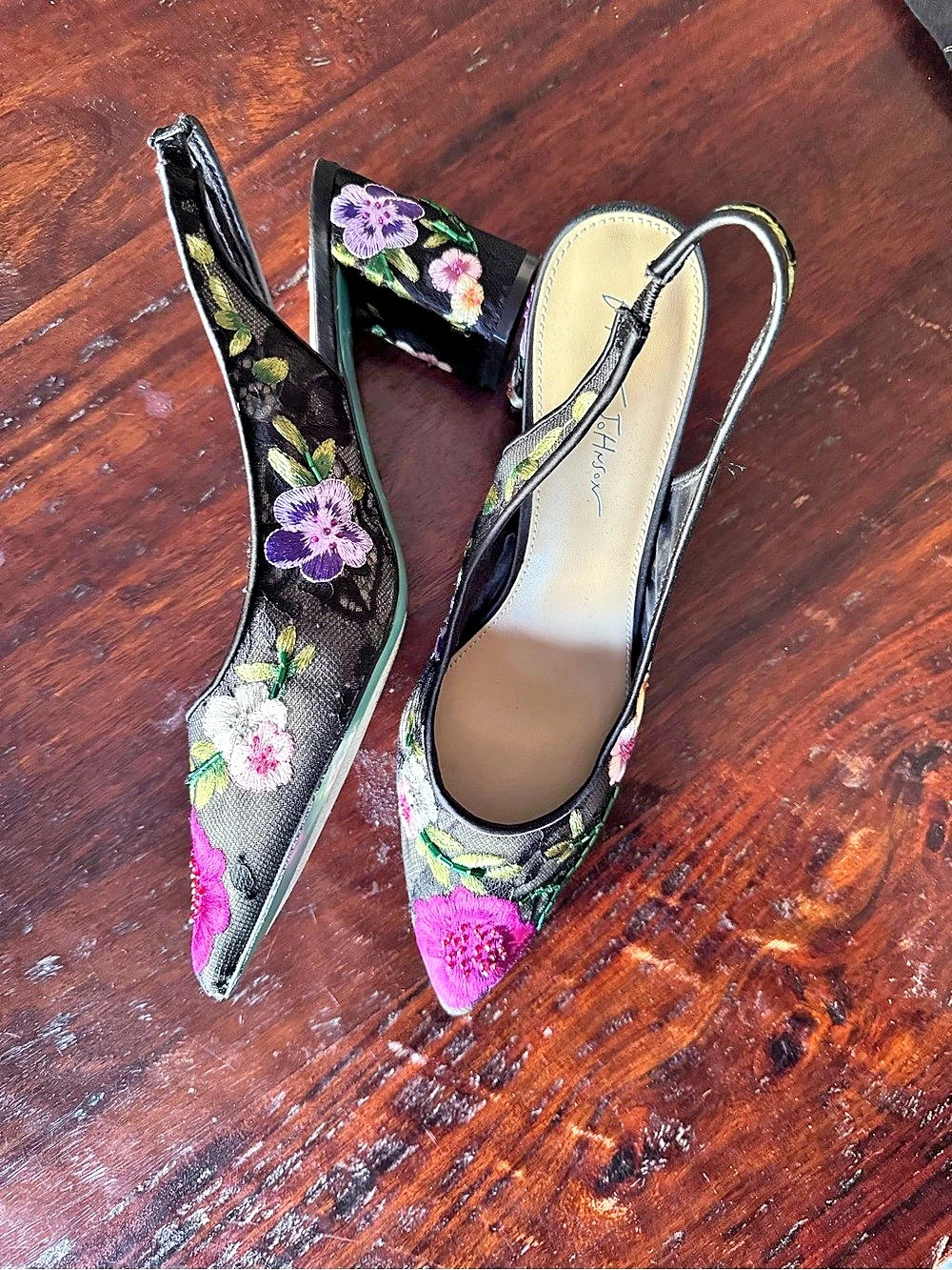Betsey Johnson Floral Slingback Heels Black & Pink US 11 NWOT